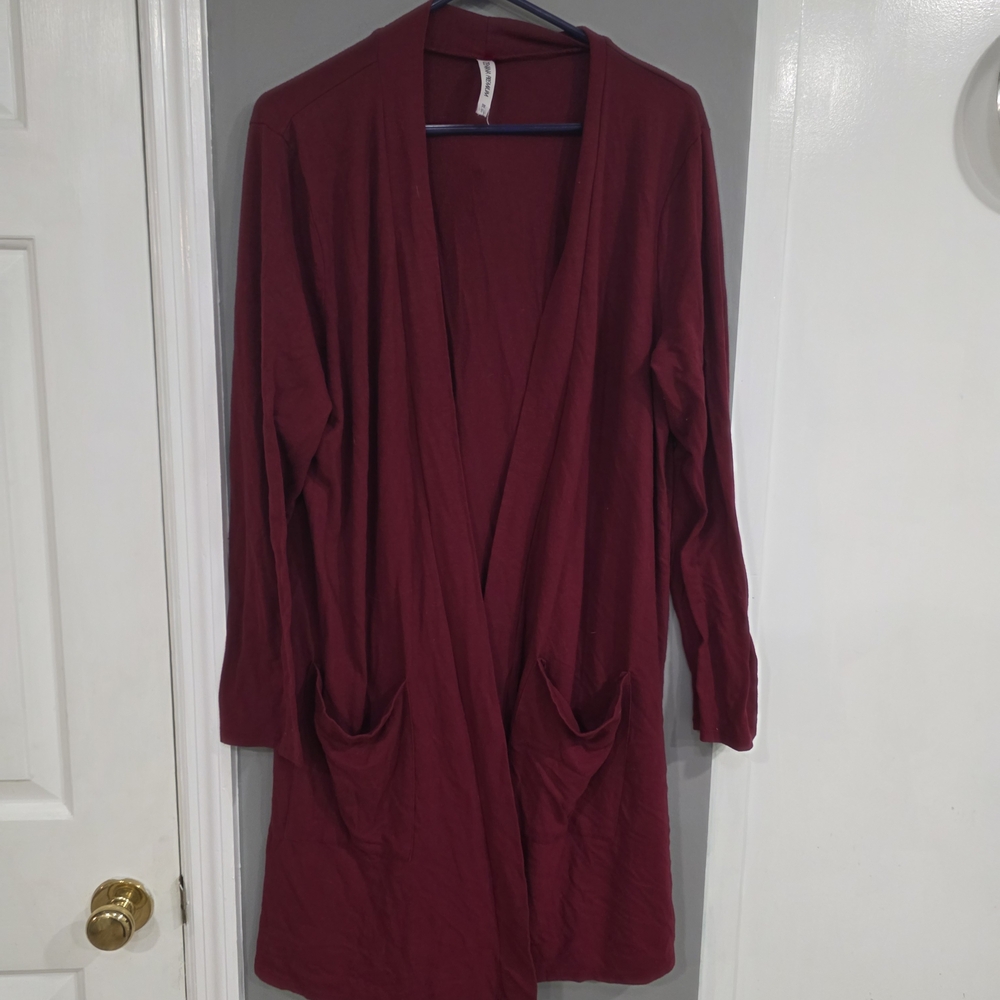 Zenana Outfitters Maroon Open Front Cardigan